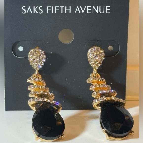 Glamorous Saks Fifth Avenue Black Teardrop Crystal Post Earrings - Picture 3 of 10